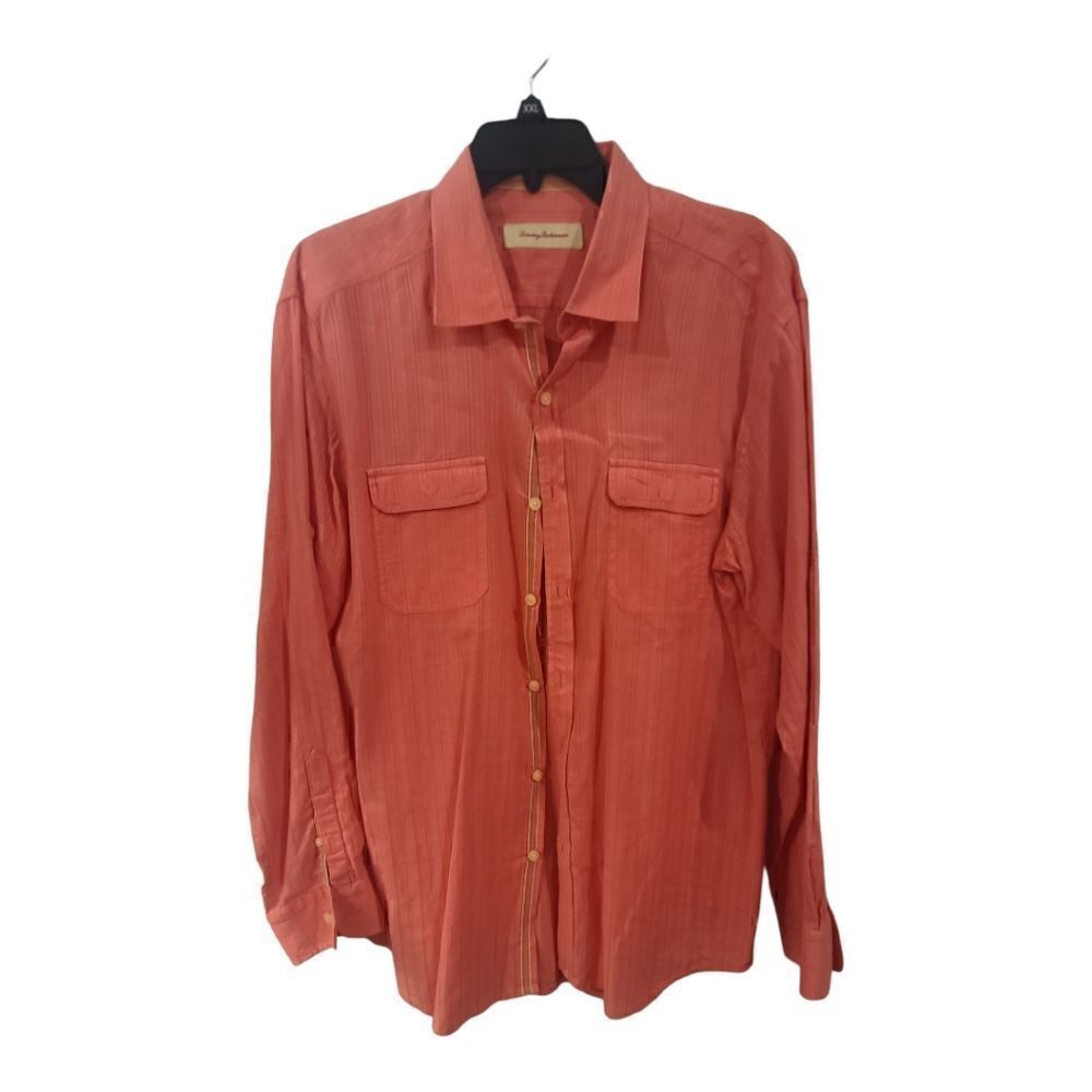 0036 - Tommy Bahama Shirt Large Mens Linen Blend Roll Tab Sleeve - Like New